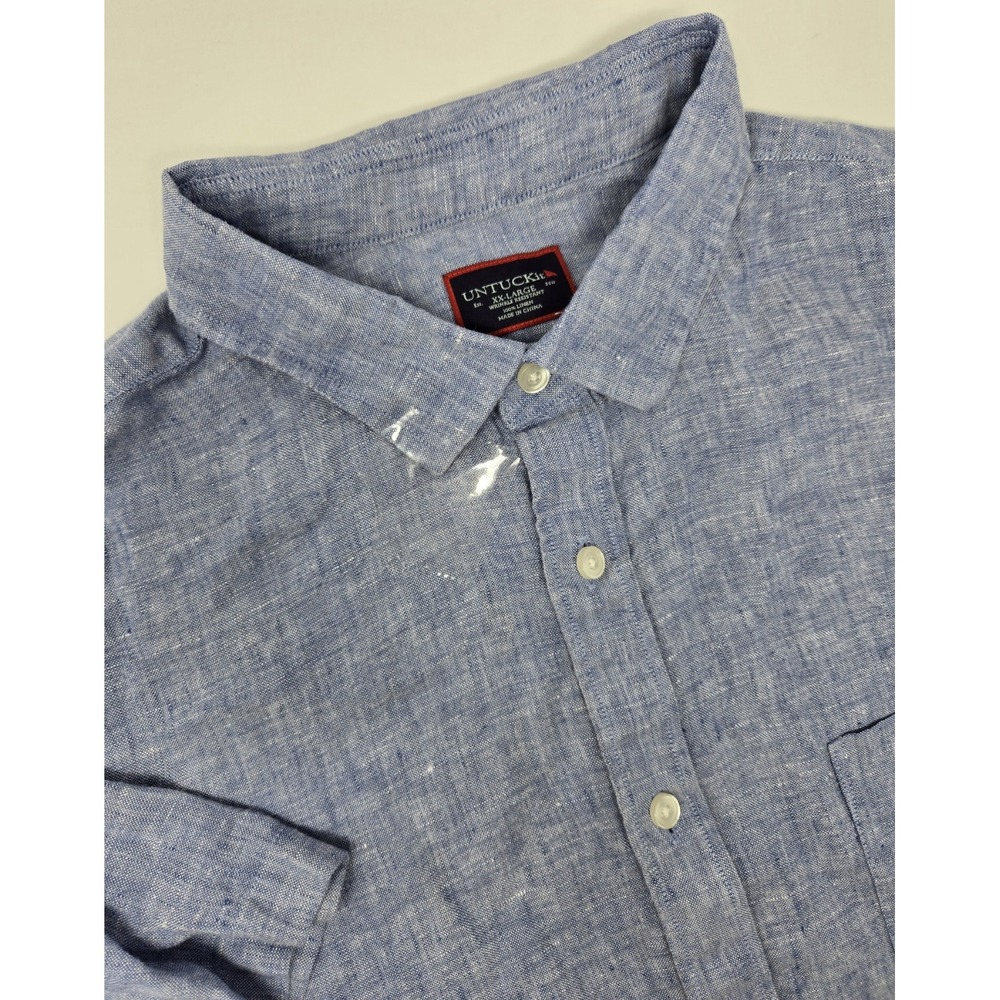 UNTUCKit Shirt Men's 2XL Valente WR 100% Linen Blue Button Front‎ Short Sleeve